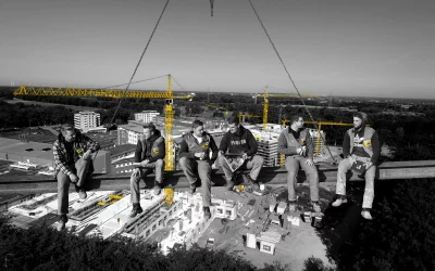 Tanzende Kräne, ehrliche Worte in dem Bauprojekt „7Höfe“, das seinesgleichen sucht